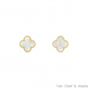 Van Cleef & Arpels Yellow Gold Mother of Pearl Vintage Alhambra Earrings VCARA44100